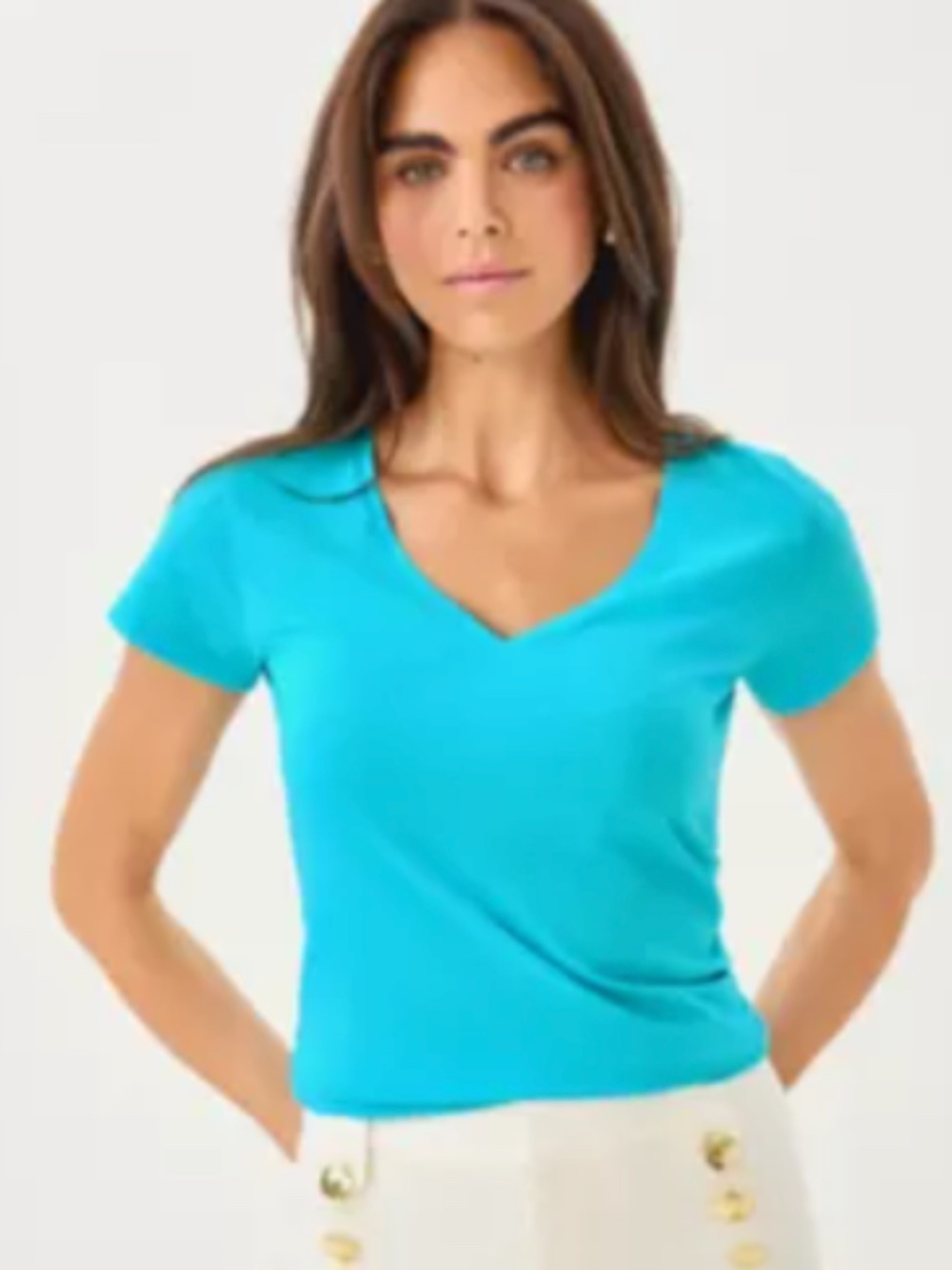 NWT - Lilly Pulitzer Meridith V-Neck Tee - Women's Large - Turquoise